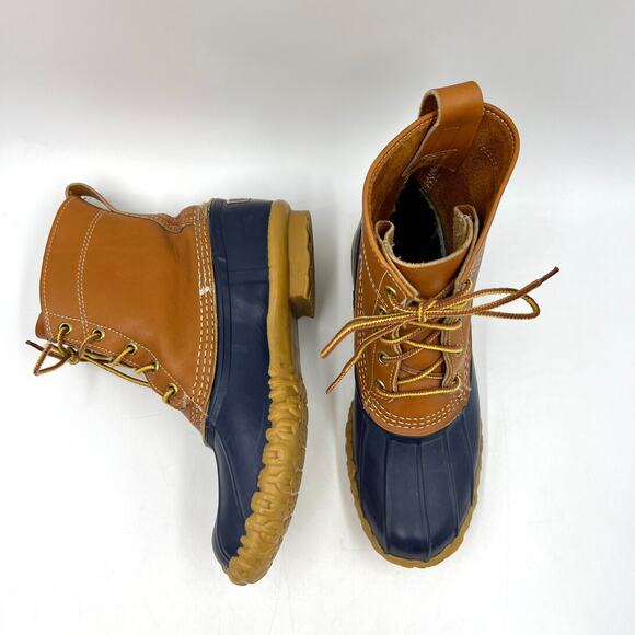 Vintage LL Bean Duck Toe Boots Blue Maine Hunting Shoe Leather - Picture 2 of 9